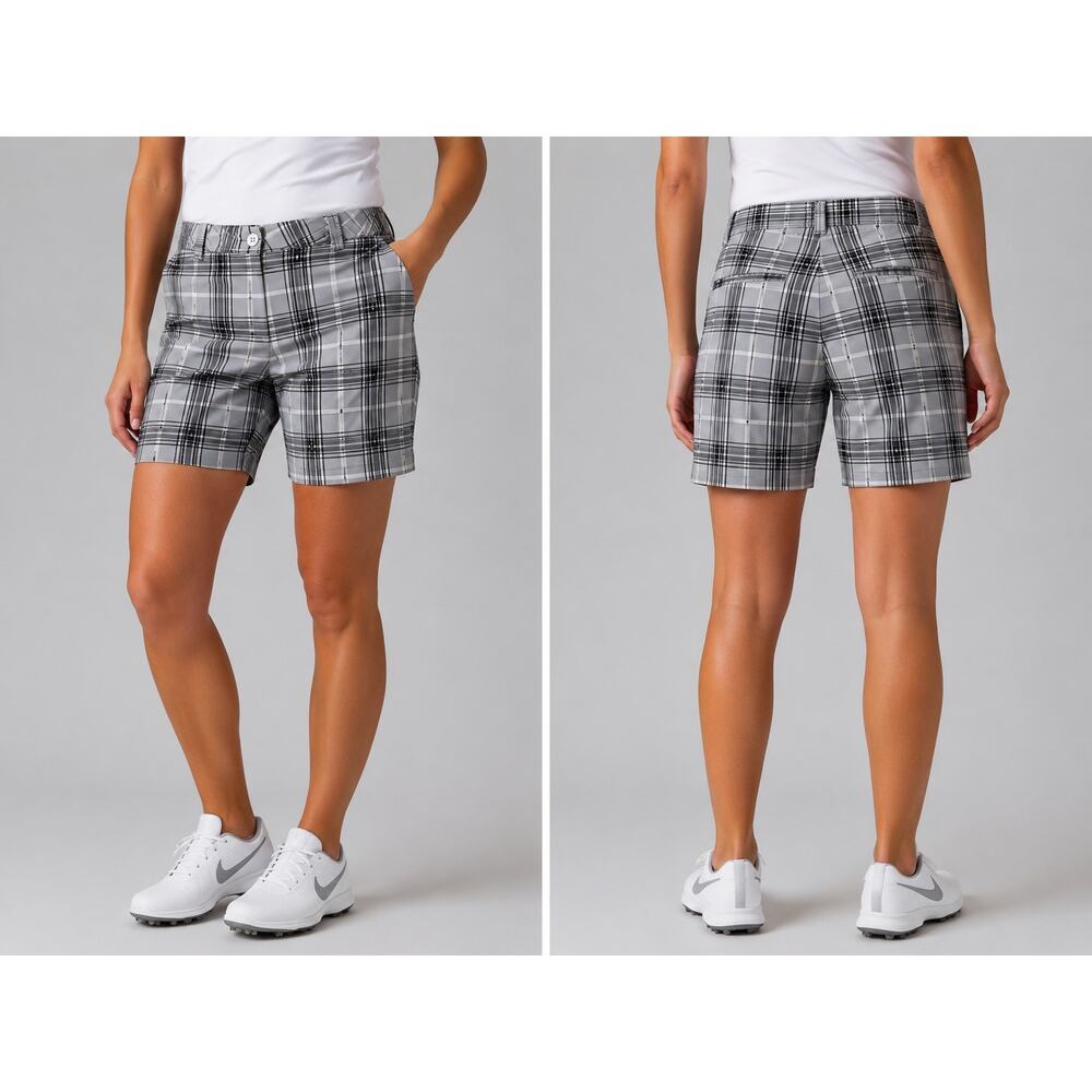 Nike Golf Tour Performance Plaid Golf Shorts Women’s Size 10 Gray Black Dri-FIT